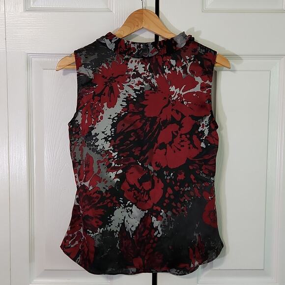 212 Collection Ruffled Red and Black Floral Tank/Blouse Size SM Dark Romantic - Picture 2 of 9